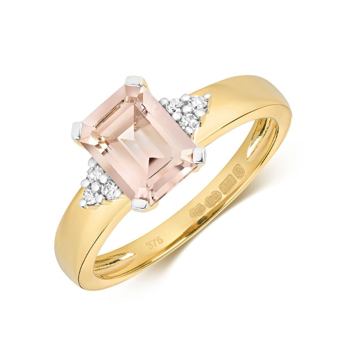 4 Prong Emerald Yellow Gold 9x6mm accented diamond and Naturally Mined Diamond Engagement Rings