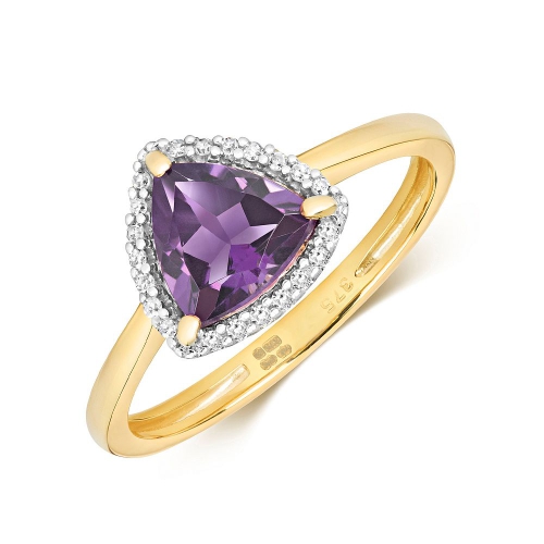 4 Prong Trillion Yellow Gold 7x7 halo diamond and Naturally Mined Diamond Gemstone Engagement Rings