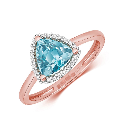 4 Prong Trillion Rose Gold Blue Topaz Gemstone Engagement Rings