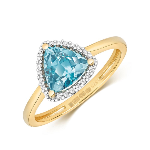 4 Prong Trillion Yellow Gold Blue Topaz Gemstone Engagement Rings