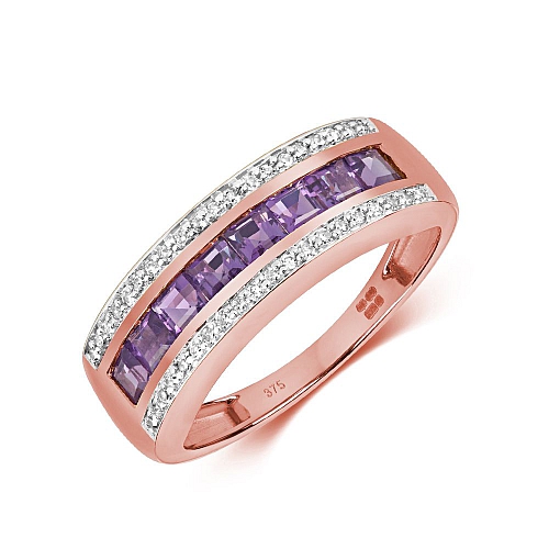 Channel Setting Princess Rose Gold 3 row diamond and Lab Grown Diamond Rings