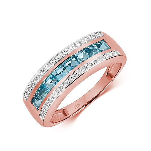 Channel Setting Princess Rose Gold 3 row diamond and Lab Grown Diamond Rings