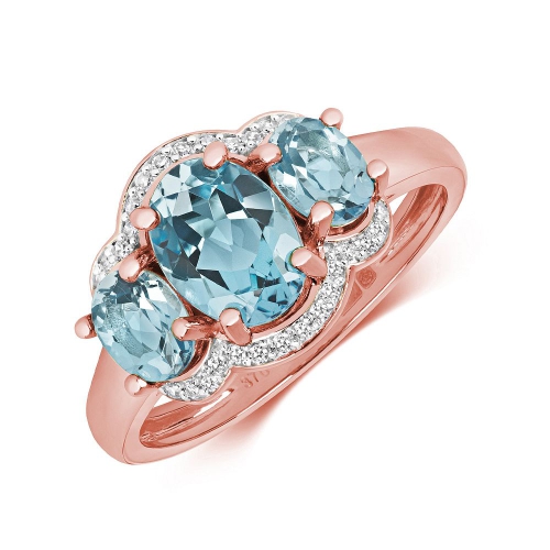 4 Prong Oval Rose Gold Blue Topaz Gemstone Engagement Rings