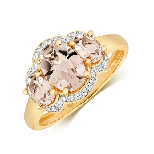 4 Prong Oval Yellow Gold Trilogy halo diamond and Naturally Mined Diamond Engagement Rings