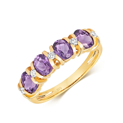 Prong Oval Yellow Gold 5x4mm 4 stone diamond and Naturally Mined Diamond Gemstone Engagement Rings