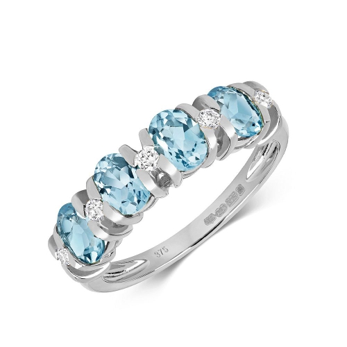 Gemstone Ring With 5X4mm Oval Shape Blue Topaz and Diamonds