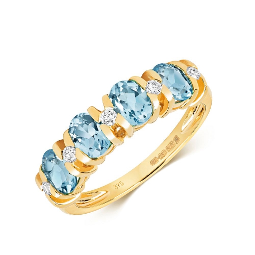 4 Prong Oval Yellow Gold Blue Topaz Gemstone Engagement Rings