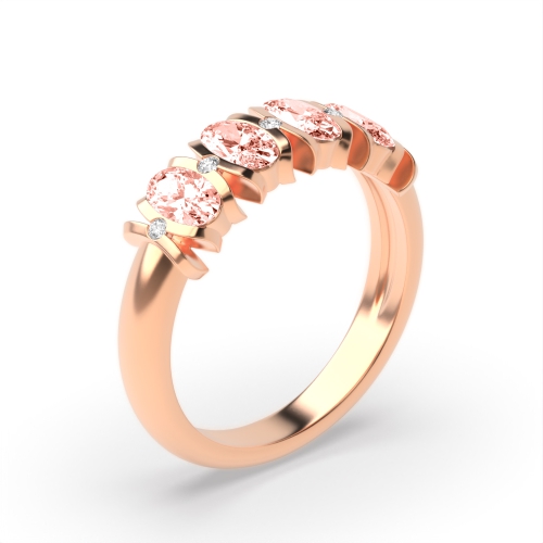 Prong Oval Rose Gold 5x4mm 4 stone diamond and Lab Grown Diamond Gemstone Engagement Rings
