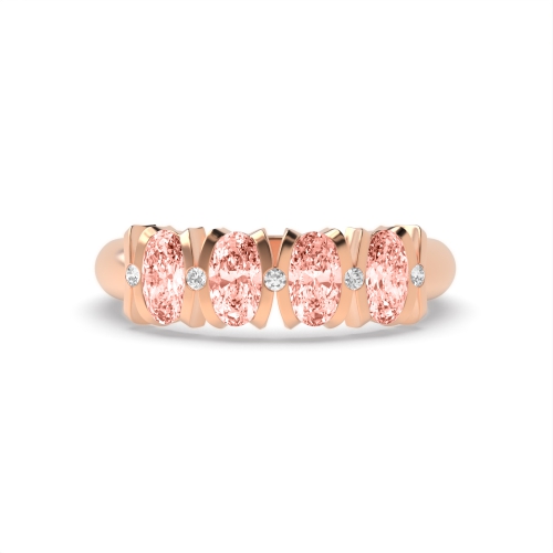 Prong Oval Rose Gold 5x4mm 4 stone diamond and Lab Grown Diamond Gemstone Engagement Rings