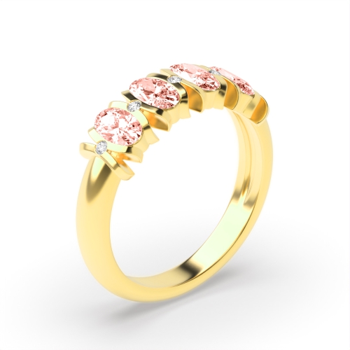 Prong Oval Yellow Gold 5x4mm 4 stone diamond and Lab Grown Diamond Gemstone Engagement Rings