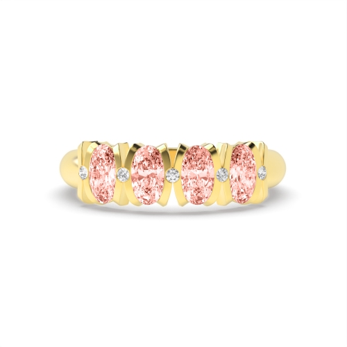 Prong Oval Yellow Gold 5x4mm 4 stone diamond and Lab Grown Diamond Gemstone Engagement Rings