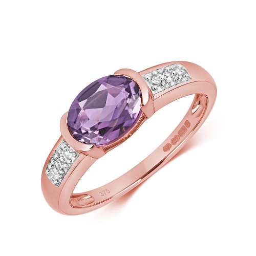 4 Prong Oval Rose Gold Amethyst Gemstone Engagement Rings