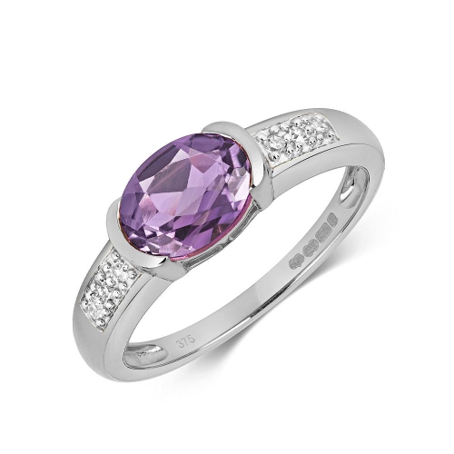 Gemstone Ring With 8X6mm Oval Shape Amethyst and Diamonds