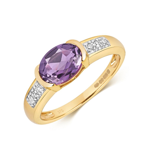 4 Prong Oval Yellow Gold Amethyst Gemstone Engagement Rings