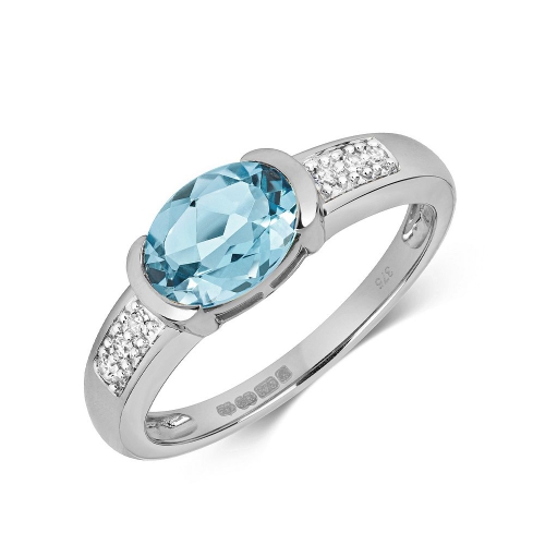 4 Prong Oval Blue Topaz Gemstone Diamond Jewellery