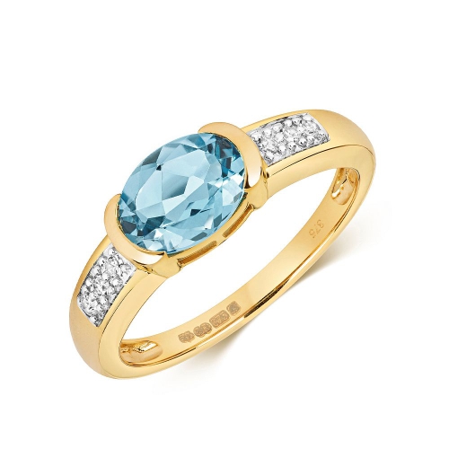 4 Prong Oval Yellow Gold Blue Topaz Gemstone Engagement Rings