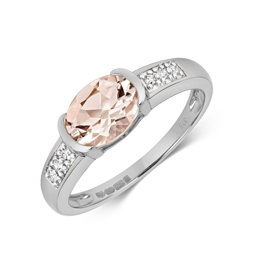 Gemstone Ring With 8X6mm Oval Shape Morganite and Diamonds