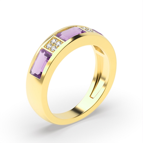 Channel Setting Baguette Yellow Gold Cluster diamond and baguette Lab Grown Diamond Rings