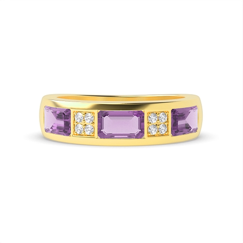 Channel Setting Baguette Yellow Gold Cluster diamond and baguette Lab Grown Diamond Rings