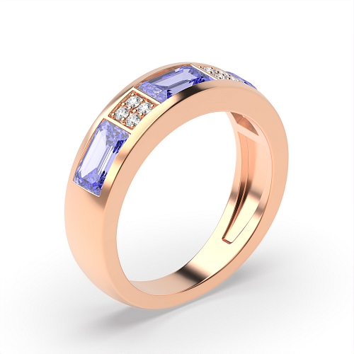 Channel Setting Emerald Rose Gold Cluster diamond and baguette Lab Grown Diamond Rings