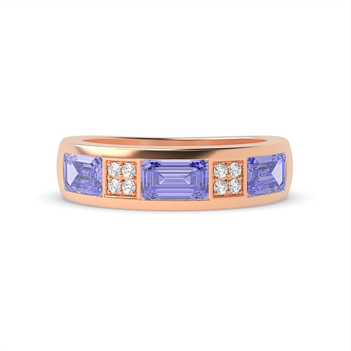 Channel Setting Emerald Rose Gold Cluster diamond and baguette Lab Grown Diamond Rings