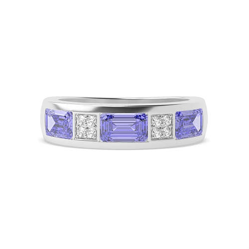 Channel Setting Emerald Cluster diamond and baguette Naturally Mined Gemstone Diamond Rings