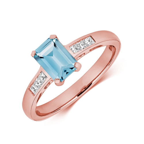 4 Prong Emerald Rose Gold Blue Topaz Gemstone Engagement Rings