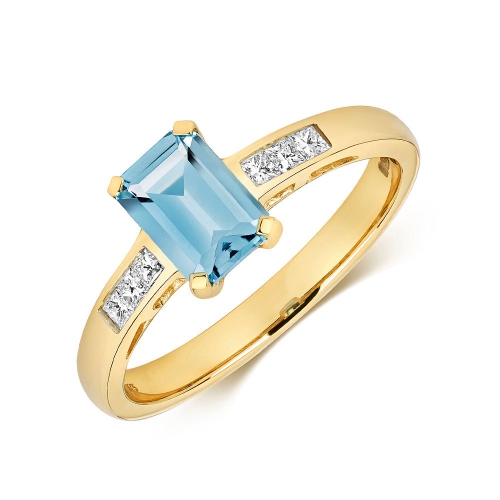 4 Prong Emerald Yellow Gold Blue Topaz Gemstone Engagement Rings