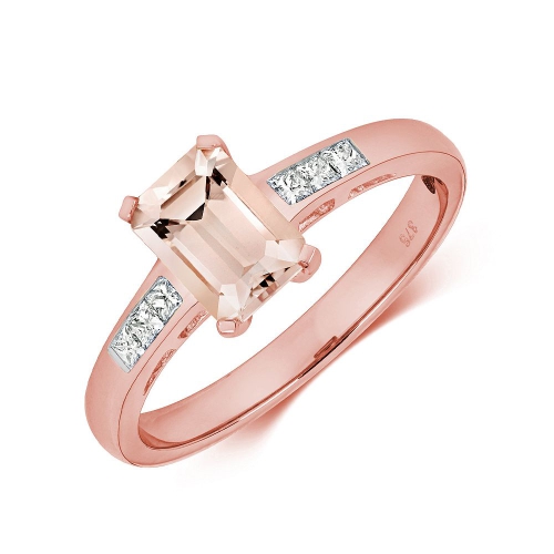 4 Prong Emerald Rose Gold Morganite Gemstone Engagement Rings
