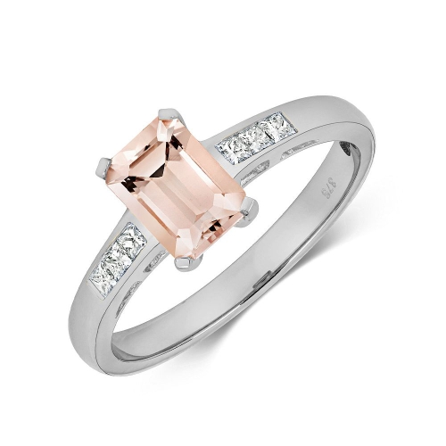 4 Prong Emerald Morganite Gemstone Engagement Rings