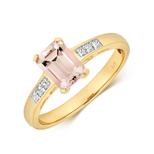 4 Prong Emerald Yellow Gold Morganite Gemstone Engagement Rings