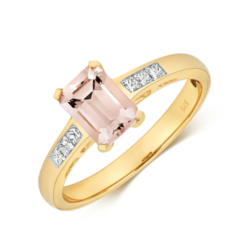 4 Prong Emerald Yellow Gold 7x5mm accented diamond and Naturally Mined Diamond Engagement Rings