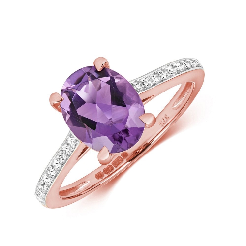 4 Prong Oval Rose Gold Amethyst Gemstone Engagement Rings