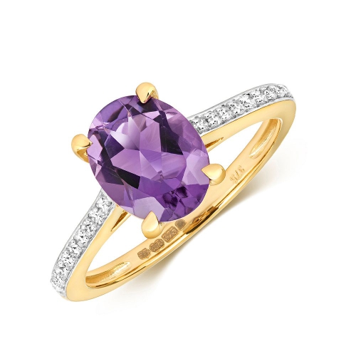 4 Prong Oval Yellow Gold Amethyst Gemstone Engagement Rings