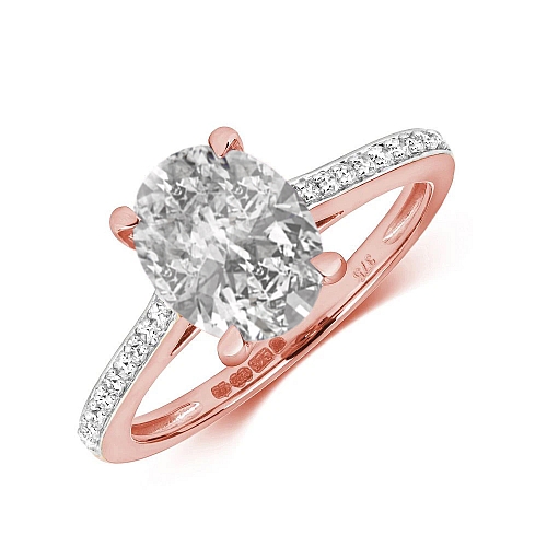 4 Prong Oval Rose Gold 9x7mm accented diamond and Engagement Rings