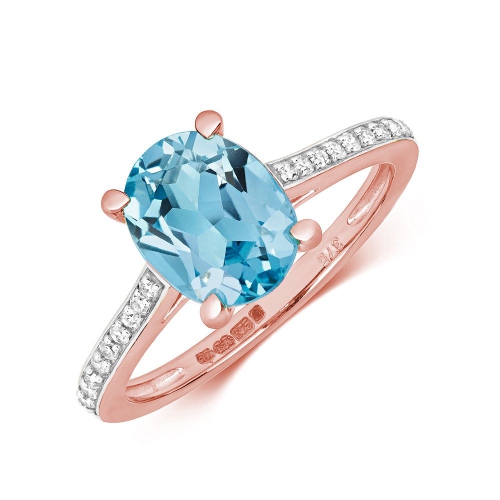 4 Prong Oval Rose Gold Blue Topaz Gemstone Engagement Rings