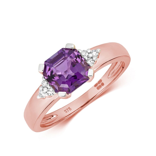 4 Prong Asscher Rose Gold 6.50mm accented diamond and Lab Grown Diamond Gemstone Engagement Rings