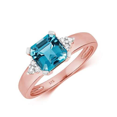 4 Prong Asscher Rose Gold Blue Topaz Gemstone Engagement Rings