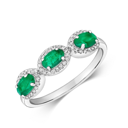 4 Prong Oval Emerald Gemstone Diamond Rings
