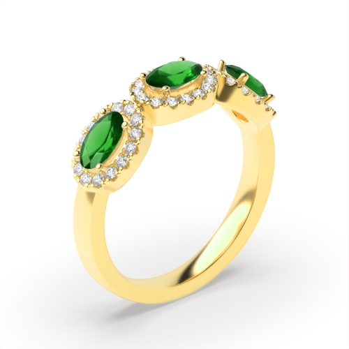      Gemstone Ring With 0.85Mm Oval Shape Emerald And Diamonds