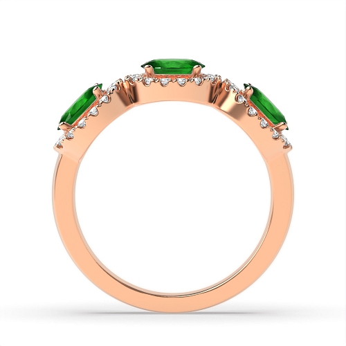 4 Prong Oval Rose Gold Three stone halo diamond and Lab Grown Diamond Gemstone Engagement Rings