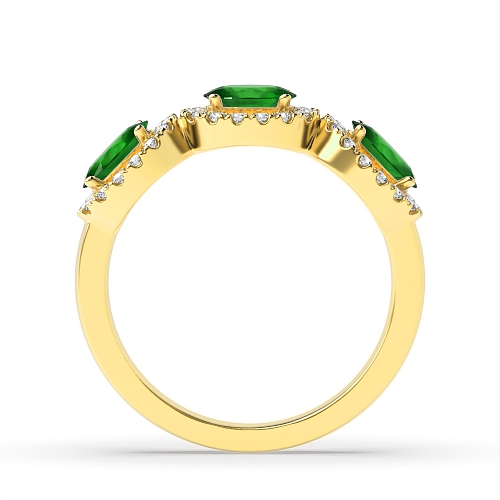 4 Prong Oval Yellow Gold Three stone halo diamond and Lab Grown Diamond Gemstone Engagement Rings