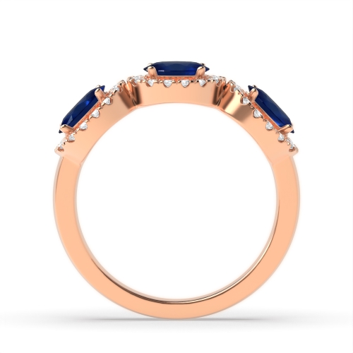 4 Prong Oval Rose Gold Three stone halo diamond and Naturally Mined Diamond Gemstone Engagement Rings
