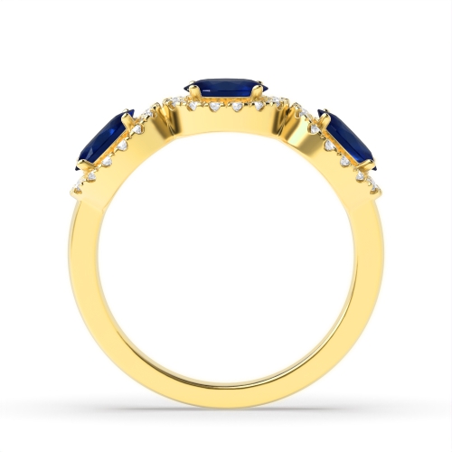 4 Prong Oval Yellow Gold Three stone halo diamond and Naturally Mined Diamond Gemstone Engagement Rings