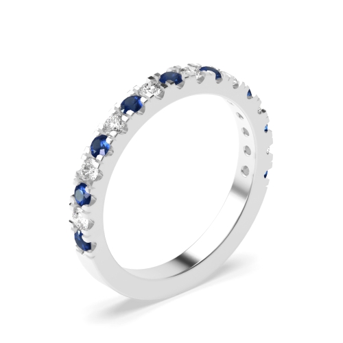 4 Prong Round Zenith Bands Blue Sapphire Gemstone Diamond Ring