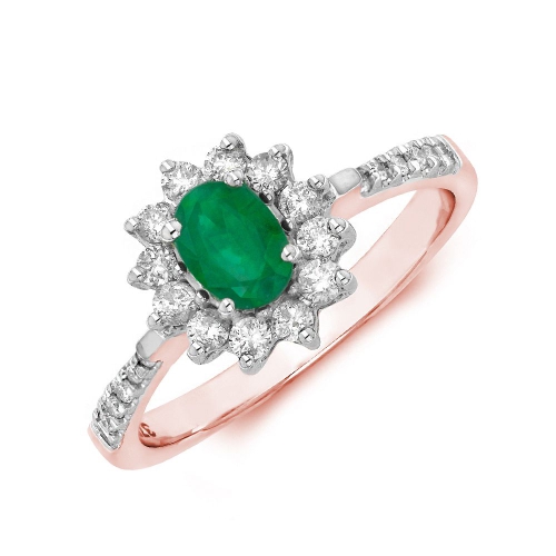 4 Prong Oval Rose Gold Flower style halo diamond and Naturally Mined Diamond Engagement Rings