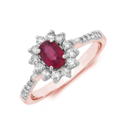 4 Prong Oval Rose Gold Flower style halo diamond and Naturally Mined Diamond Engagement Rings