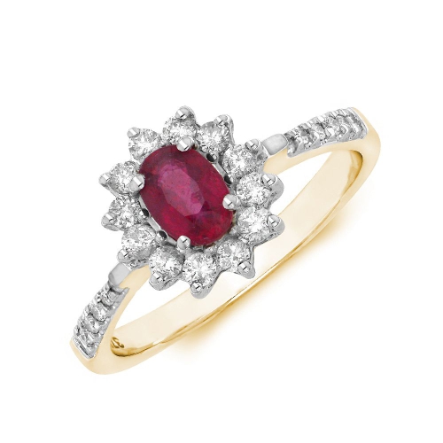 4 Prong Oval Yellow Gold Flower style halo diamond and Naturally Mined Diamond Engagement Rings