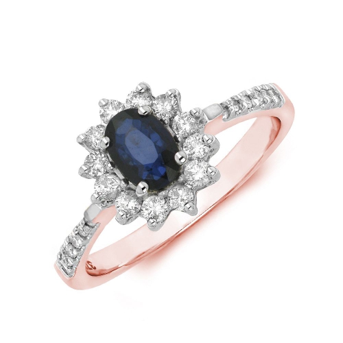 4 Prong Oval Rose Gold Flower style halo diamond and Naturally Mined Diamond Engagement Rings