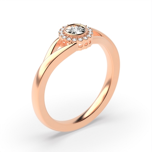 Bezel Setting Round Rose Gold Illusion split shoulder Engagement Rings